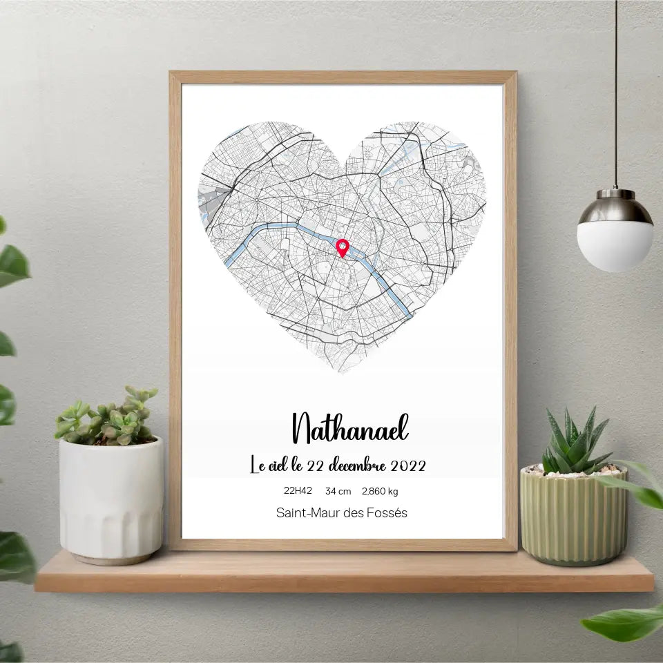 Affiche naissance personnalisée - Carte de la ville