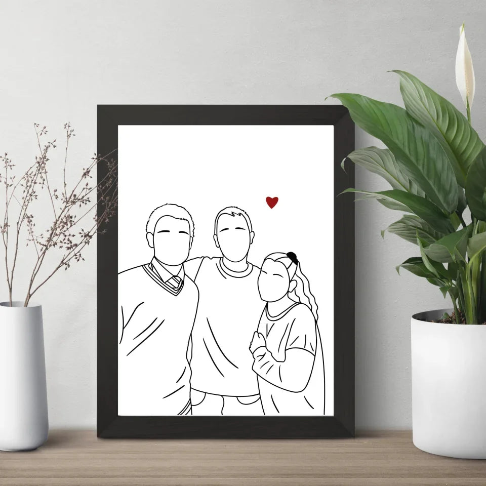 Illustration personnalisée - Dessin au trait - Famille, fête des pères