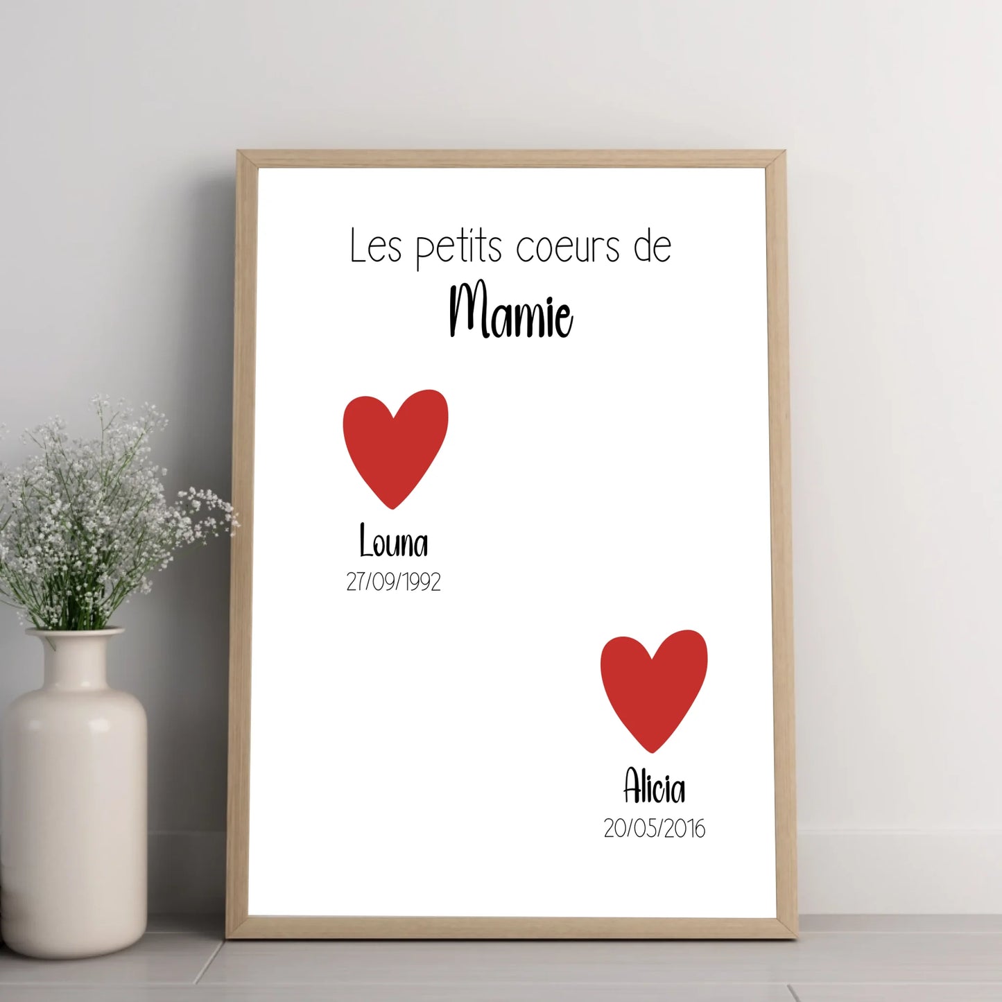 Affiche fête des grands-mères personnalisée - Les petits coeurs de Mamie (avec date de naissance)