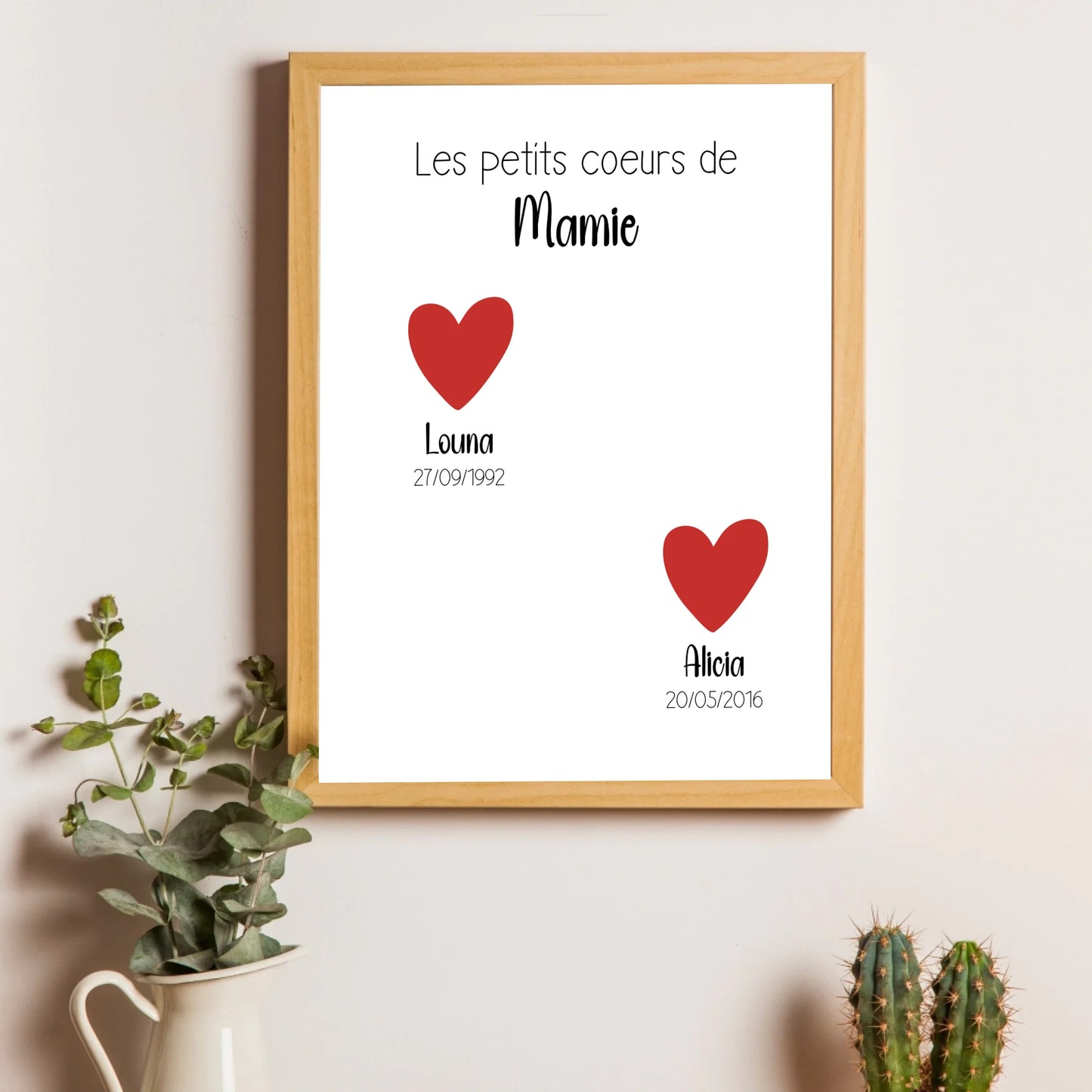 Affiche fête des grands-mères personnalisée - Les petits coeurs de Mamie (avec date de naissance)