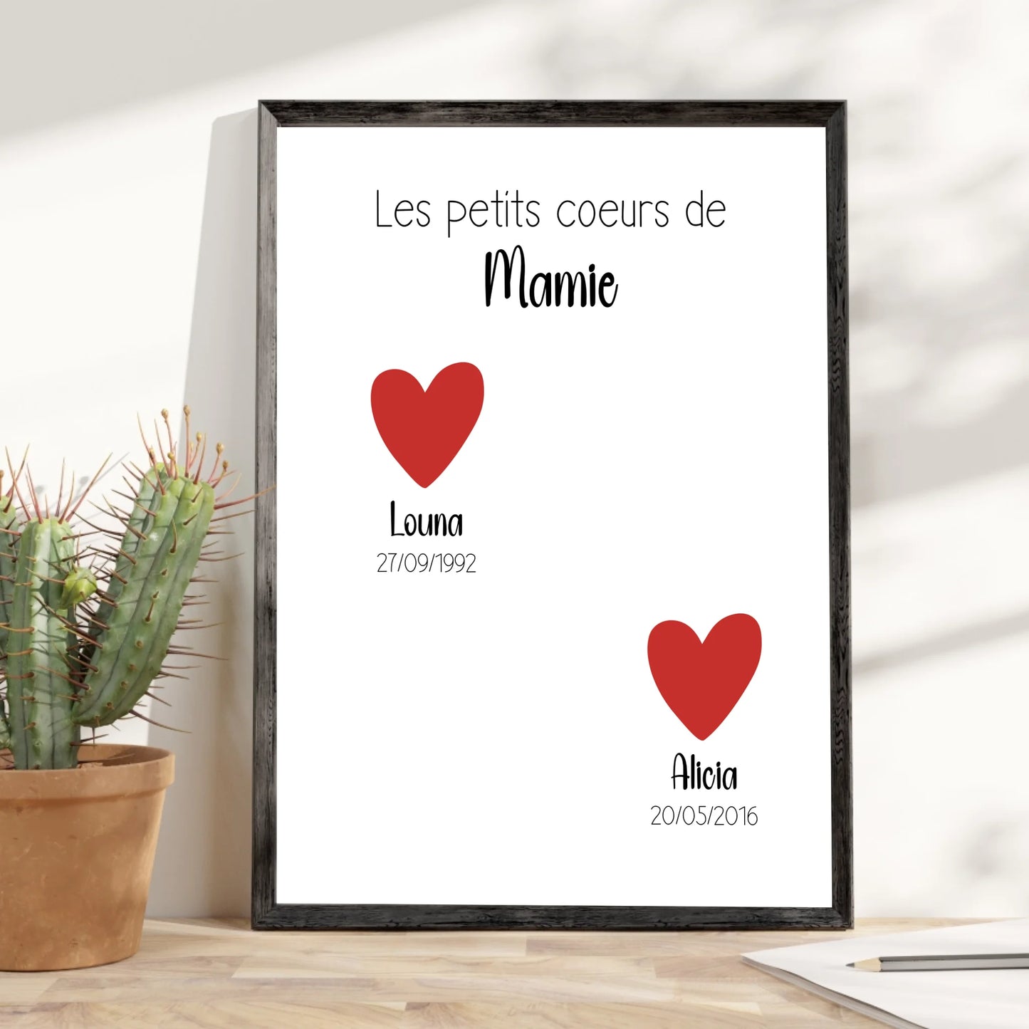 Affiche fête des grands-mères personnalisée - Les petits coeurs de Mamie (avec date de naissance)