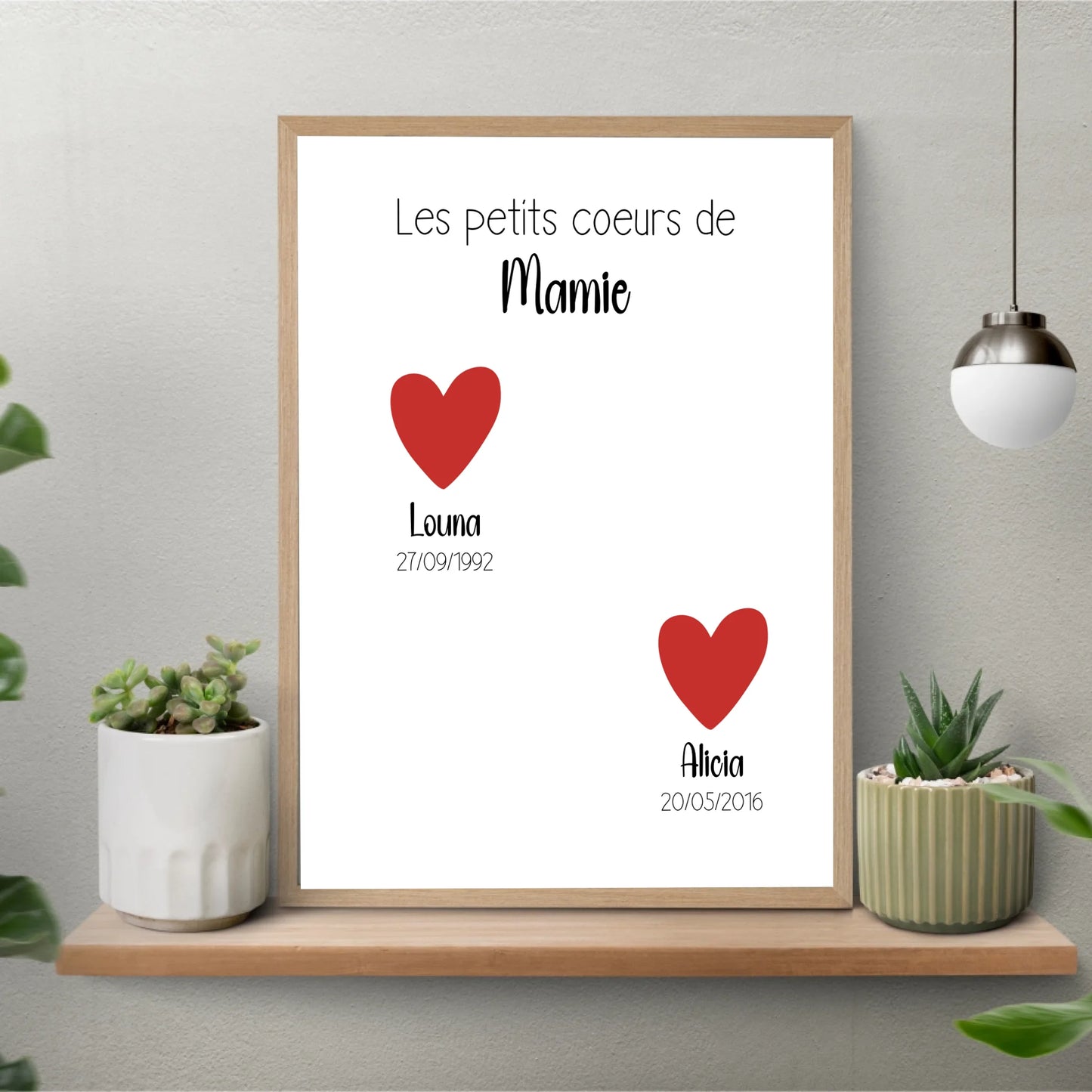 Affiche fête des grands-mères personnalisée - Les petits coeurs de Mamie (avec date de naissance)