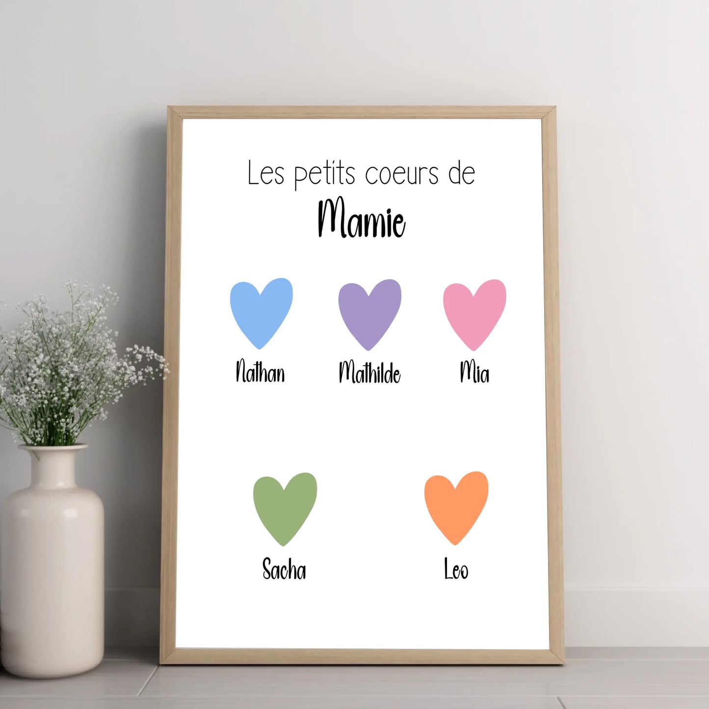 Affiche fête des grands-mères personnalisée - Les petits coeurs de Mamie (sans date de naissance)
