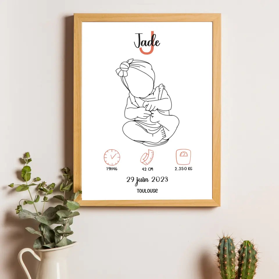 Affiche naissance personnalisée - Bébé silhouette