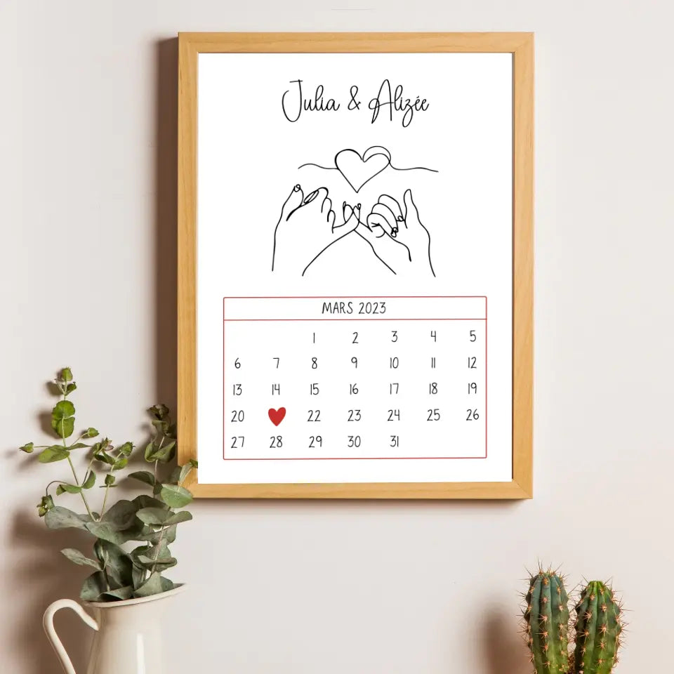 Affiche couple personnalisée - Calendrier avec dessin minimaliste