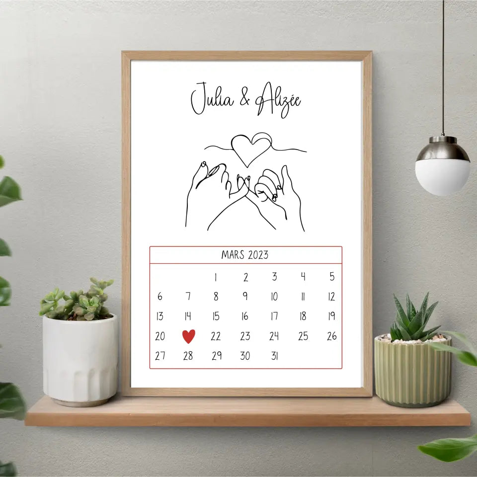 Affiche couple personnalisée - Calendrier avec dessin minimaliste