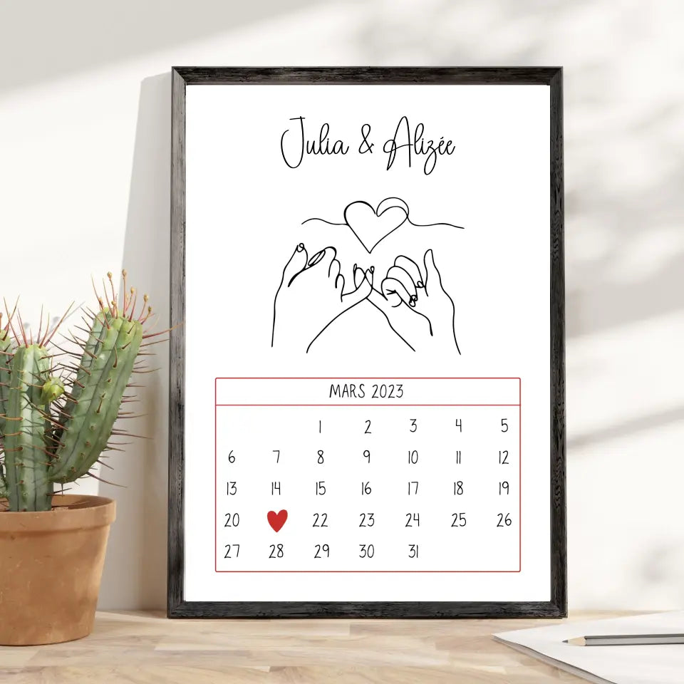 Affiche couple personnalisée - Calendrier avec dessin minimaliste