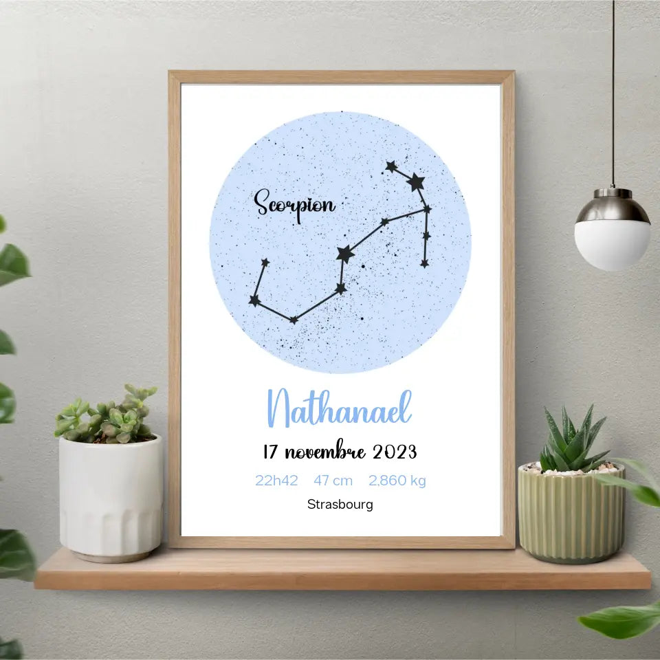 Affiche naissance personnalisée - Constellation astrologique