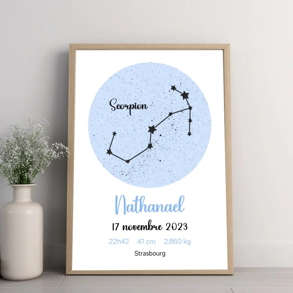 Affiche naissance personnalisée - Constellation astrologique