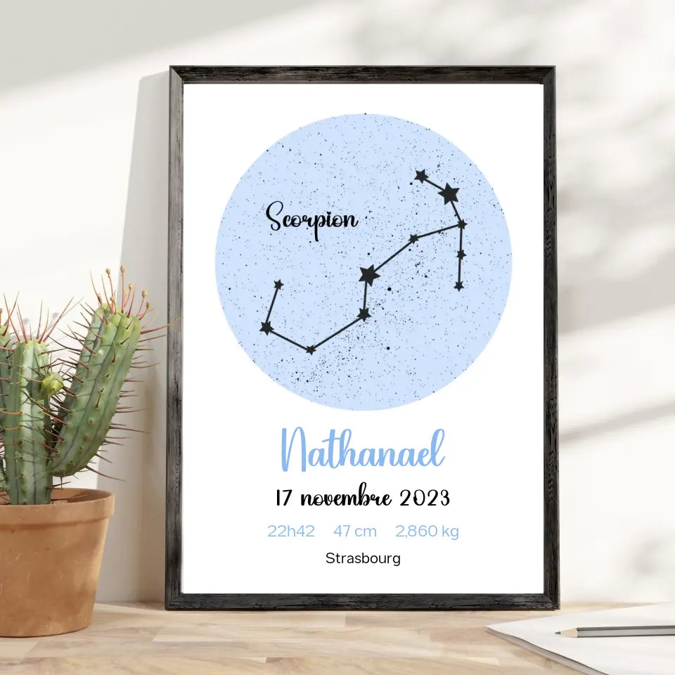 Affiche naissance personnalisée - Constellation astrologique