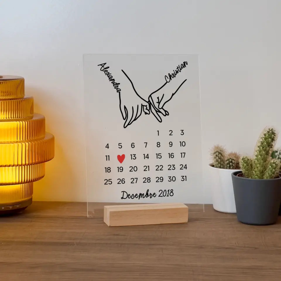 Plaque couple personnalisée - Calendrier avec dessin minimaliste