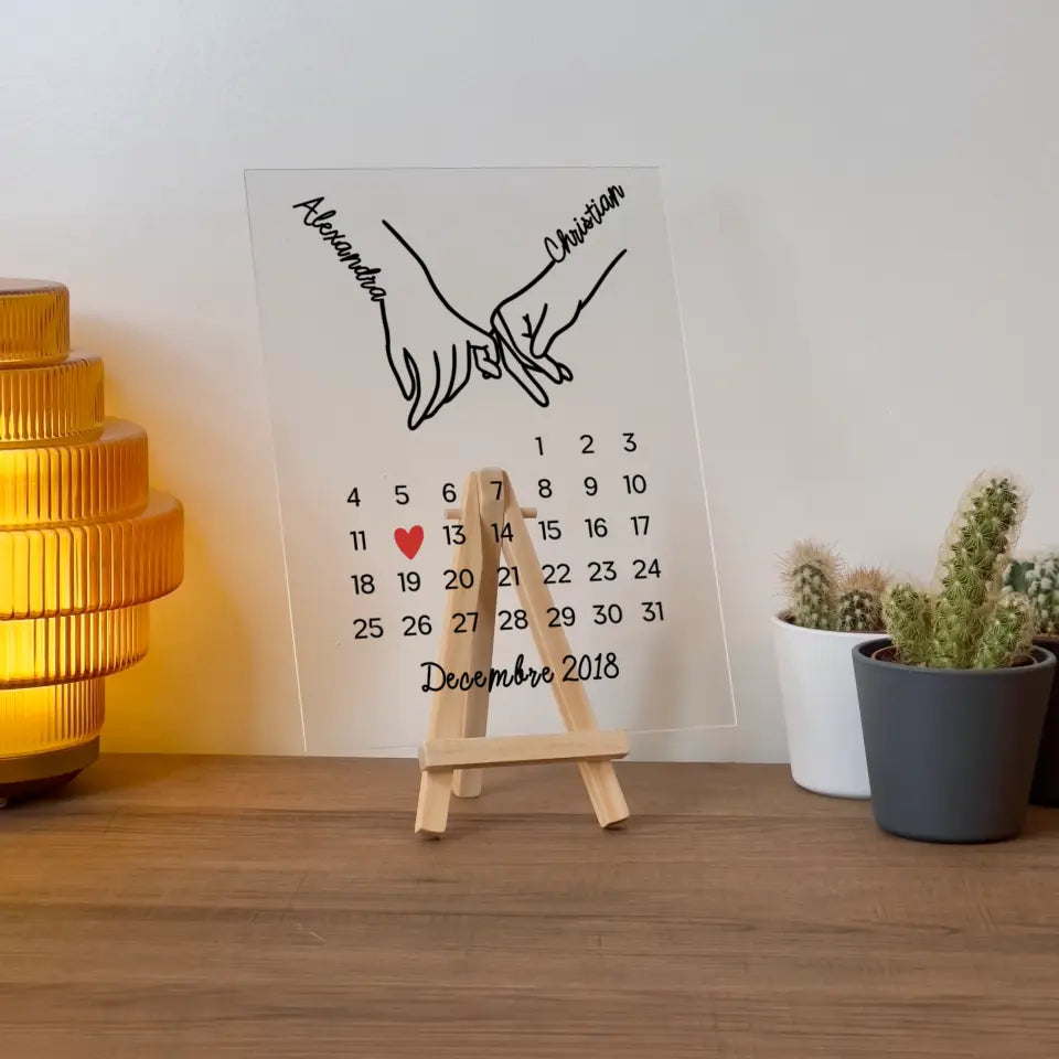 Plaque couple personnalisée - Calendrier avec dessin minimaliste