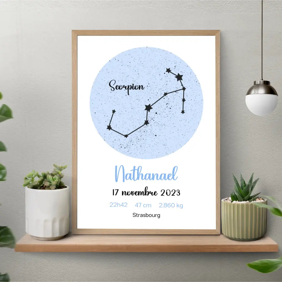 Affiche naissance personnalisée - Constellation astrologique