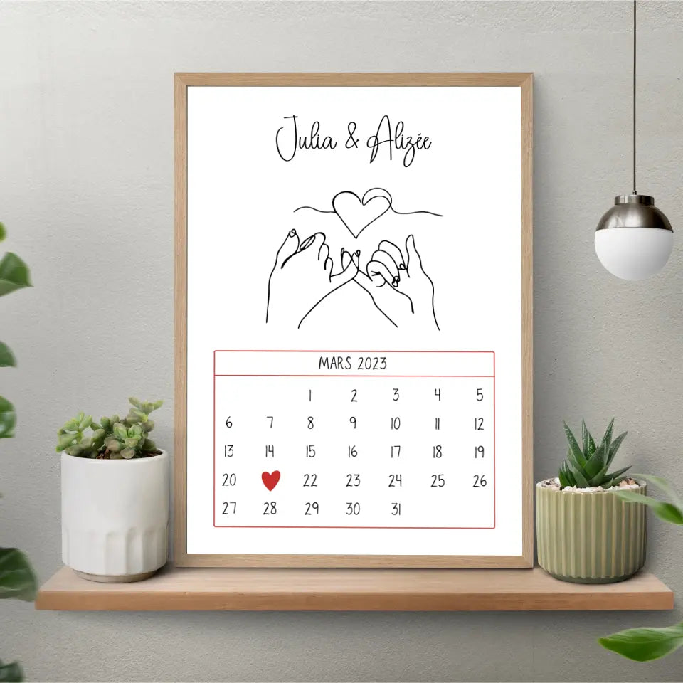 Affiche couple personnalisée - Calendrier avec dessin minimaliste