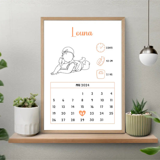 Affiche naissance personnalisée - Calendrier avec bébé silhouette