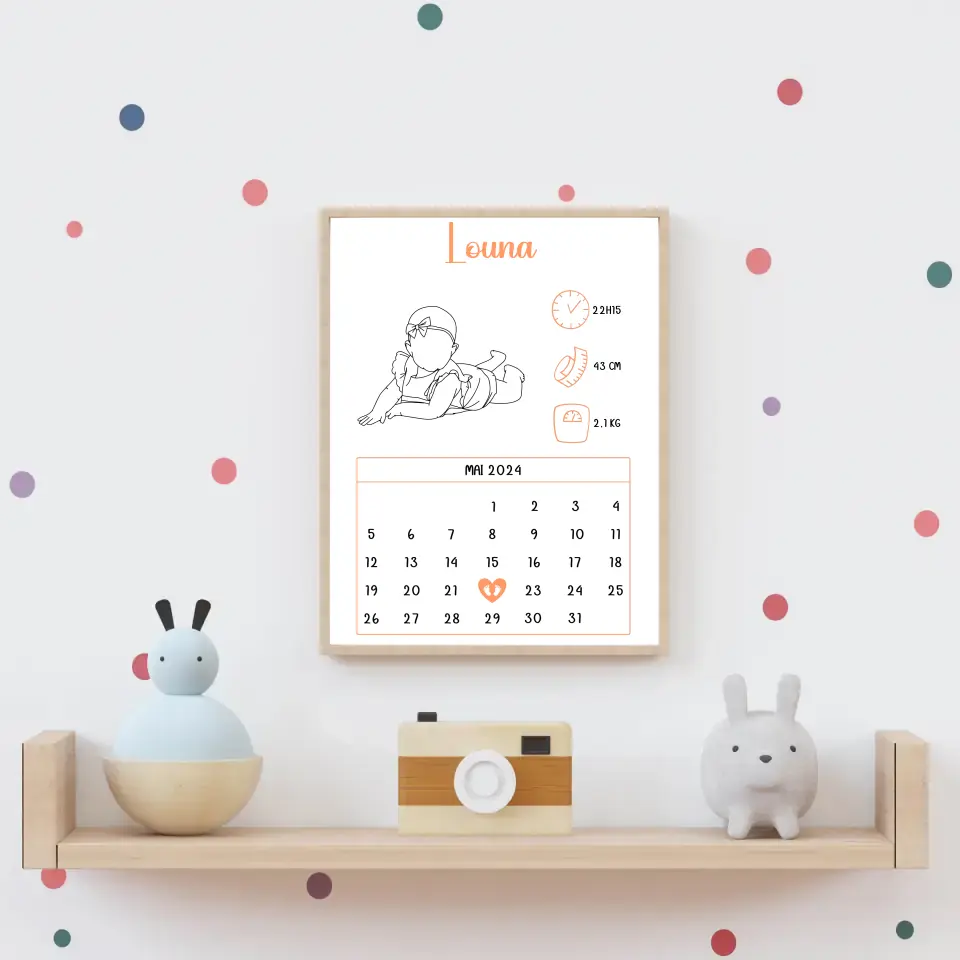 Affiche naissance personnalisée - Calendrier avec bébé silhouette