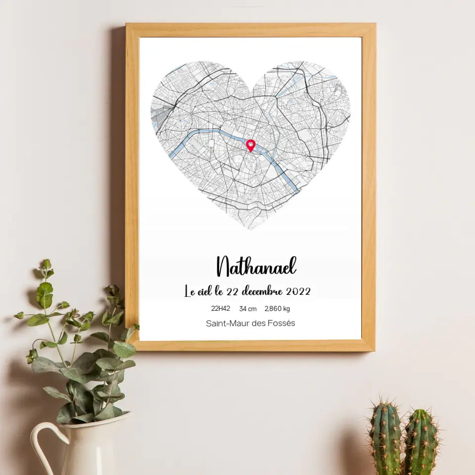 Affiche naissance personnalisée - Carte de la ville