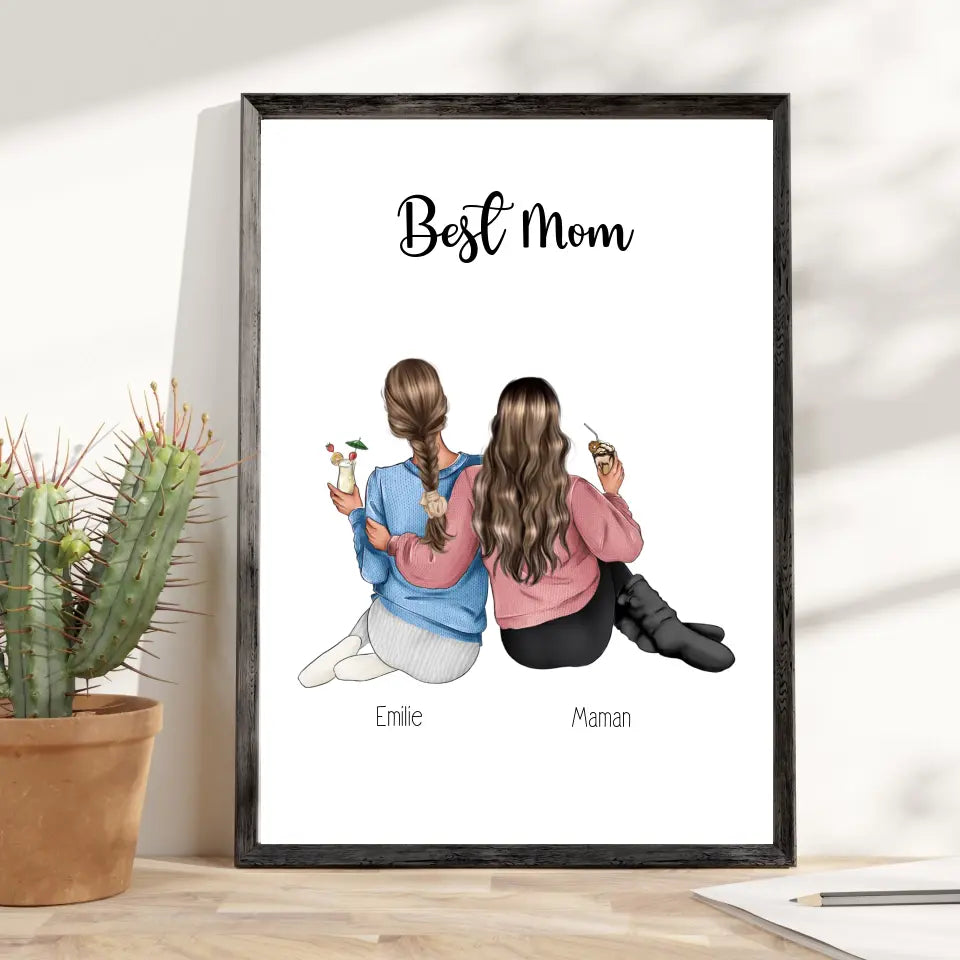 Affiche fête des mères personnalisée - Maman & sa fille