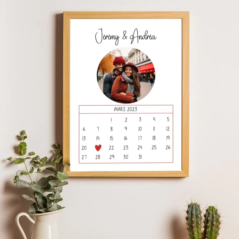 Affiche couple personnalisée - Calendrier avec photo