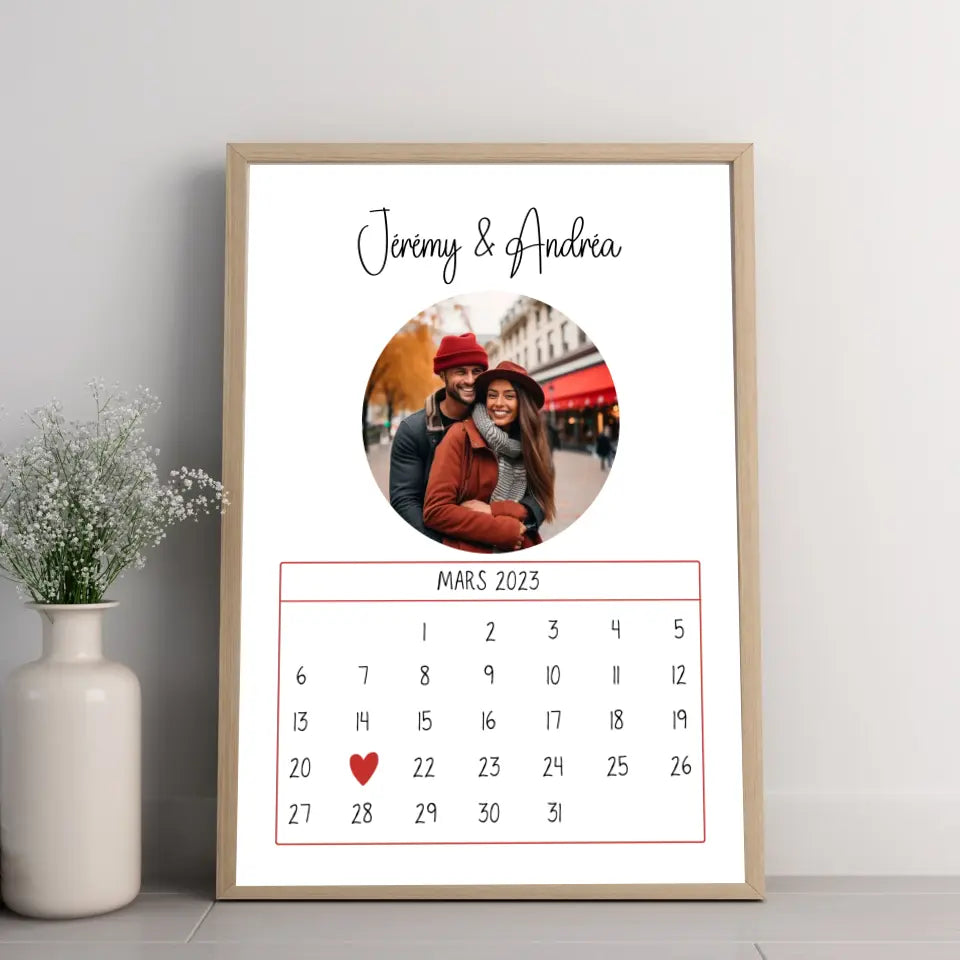 Affiche couple personnalisée - Calendrier avec photo