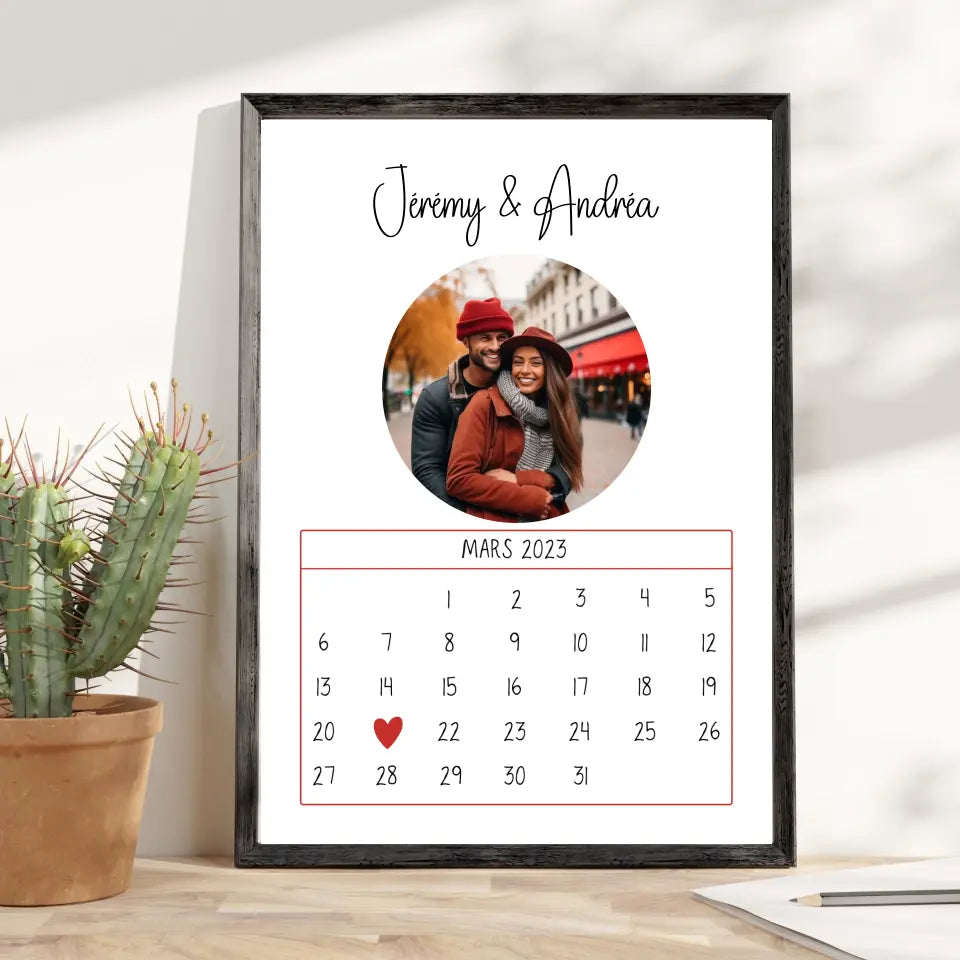 Affiche couple personnalisée - Calendrier avec photo