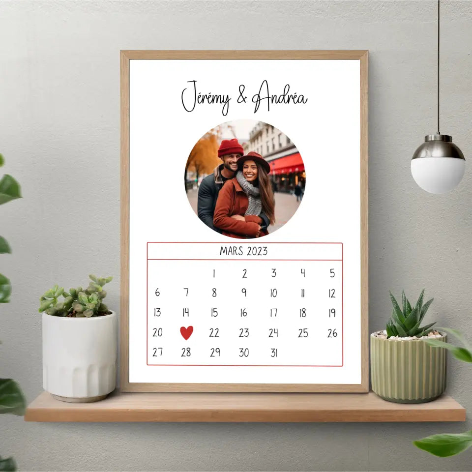 Affiche couple personnalisée - Calendrier avec photo