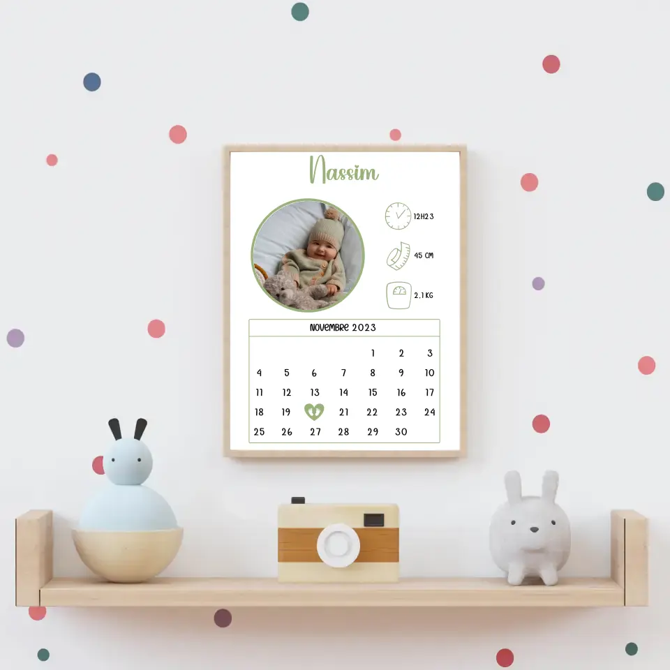 Affiche naissance personnalisée - Calendrier avec photo