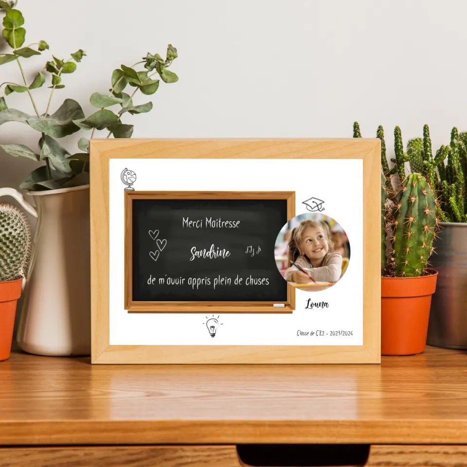 Affiche fin d'année scolaire personnalisée - Merci maîtresse ou maître avec photo