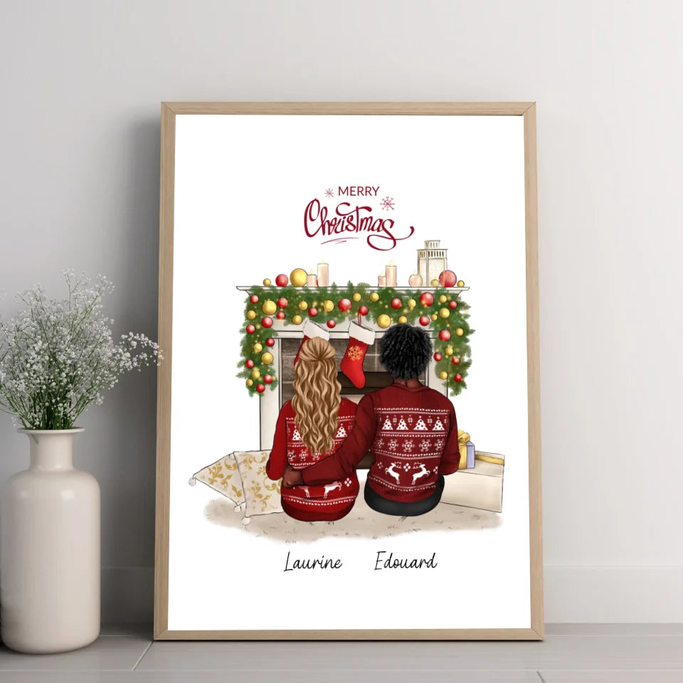 Affiche couple personnalisée - Merry Christmas (décor)