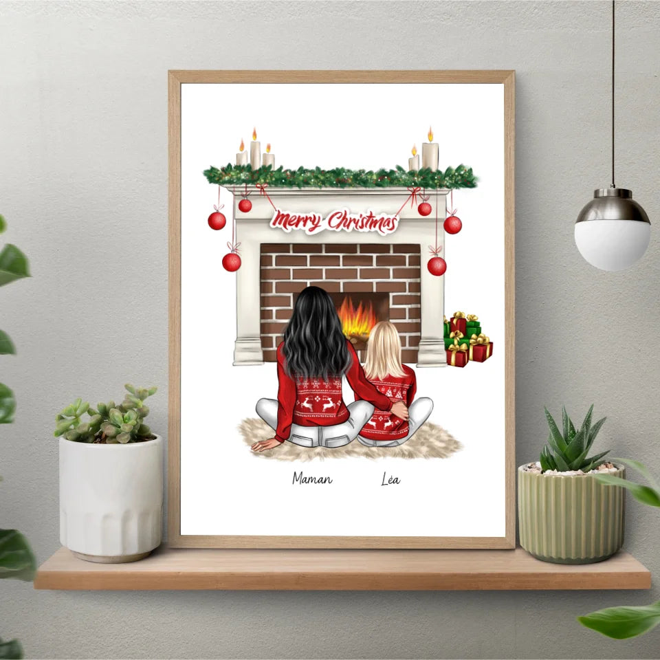 Affiche famille personnalisée - Merry Christmas (Maman et un enfant)