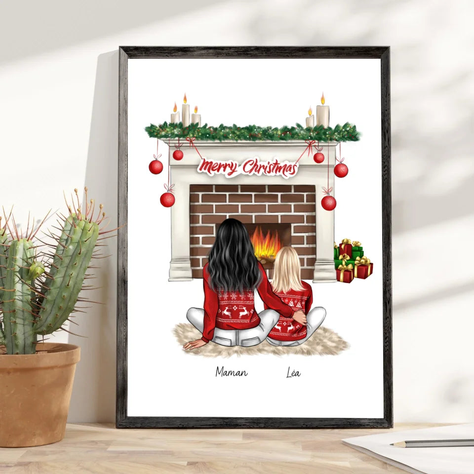 Affiche famille personnalisée - Merry Christmas (Maman et un enfant)