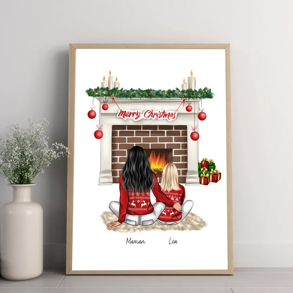 Affiche famille personnalisée - Merry Christmas (Maman et un enfant)