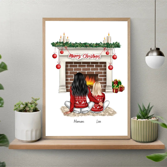 Affiche famille personnalisée - Merry Christmas (Maman et un enfant)